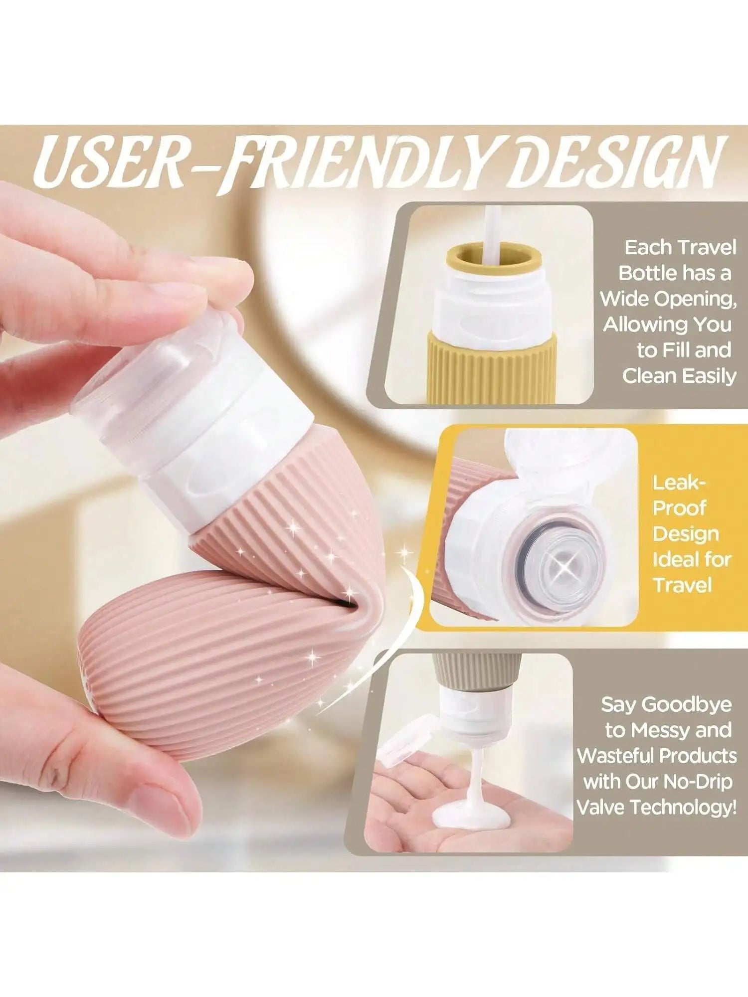 Travel Essentials Bottle Set of 6, Tsa Approved Travel Toiletry Container Set, 3 Silicone Leak-Proof Refillable Bottles and 3 Cream Jar Accessories Kit, Essential for Cruises and Travel Season